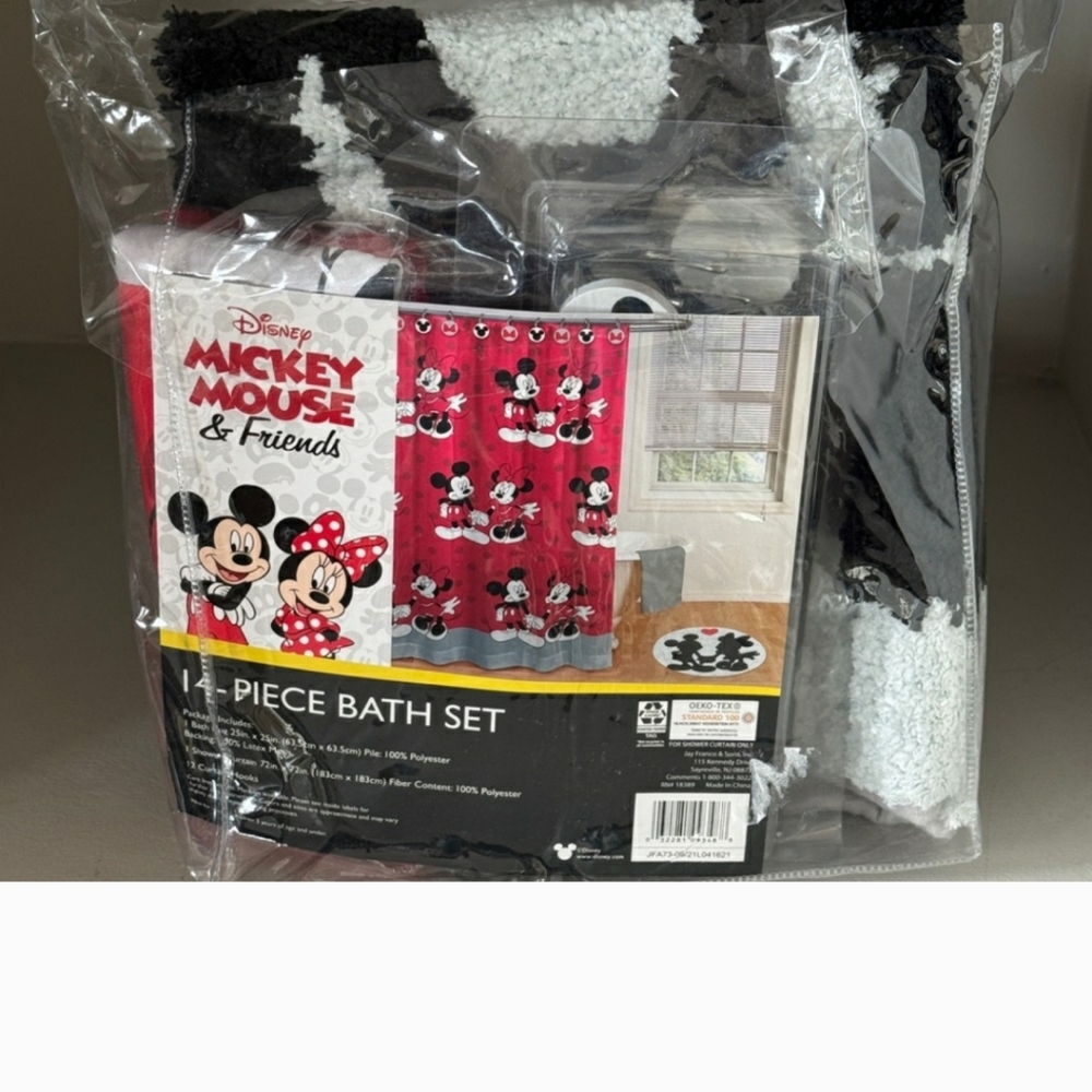 Disney Mickey Mouse & Friends Red and Black Shower Curtain Set - Picture 3 of 3